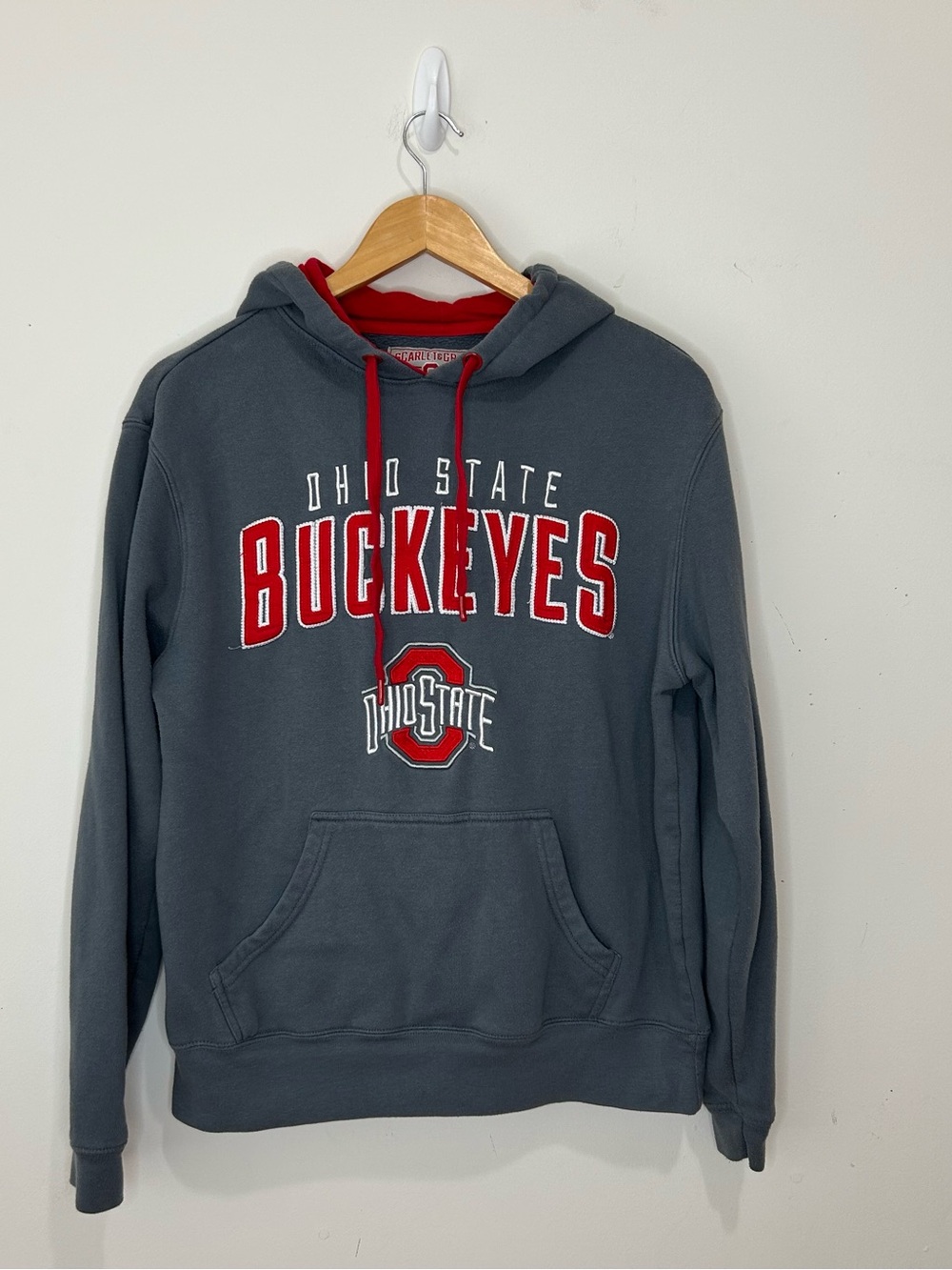 Scarlet & Gray Ohio State Buckeyes Pullover Fleece Hoodie Gray/Red Men’s M